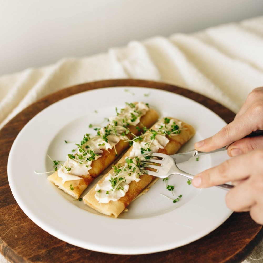 Блины со сливочной индейкой и шампиньонами 